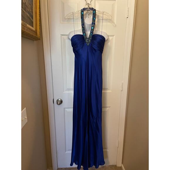 Caché Royal Blue Beaded Halter Evening Gown | Size 8 | NWT Formal Dress - Picture 1 of 7